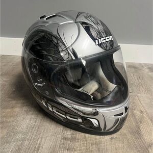 ICON Helmet with Black and Silver Graphics